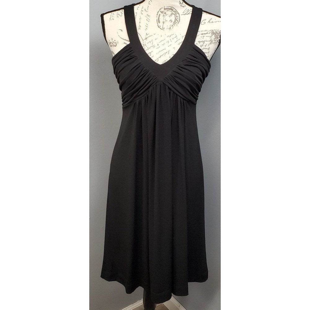Calvin Klein Cocktail Party Dress Womens Small Black Sleeveless Ruched V-Neck